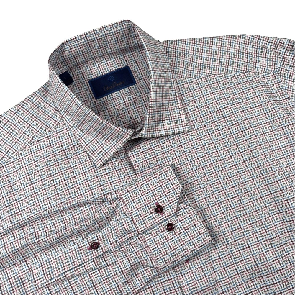 David Donahue Shirt Men's Large Multicolor Plaid Cotton Long Sleeve Button Down